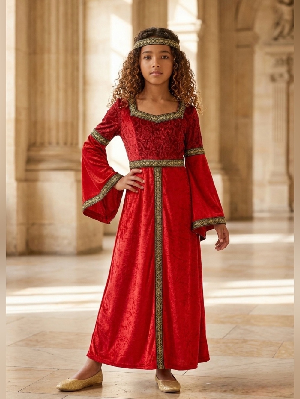 Renaissance Princess Halloween Costume Dress with Gold Trim